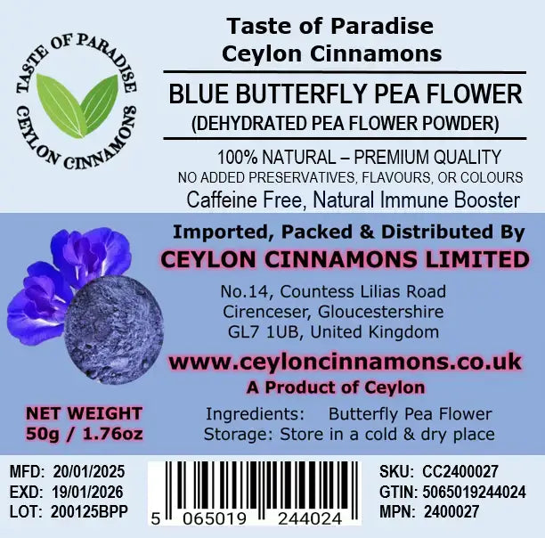 Blue Butterfly Pea Flower Powder 50g, Natural Food Colour