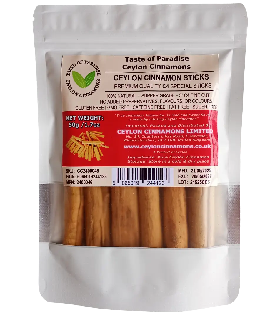 Ceylon Cinnamon Sticks - 4"fine cut, 50g (1.7oz) - True Cinnamon / Pure Ceyion Cinnamon, Premium Grade