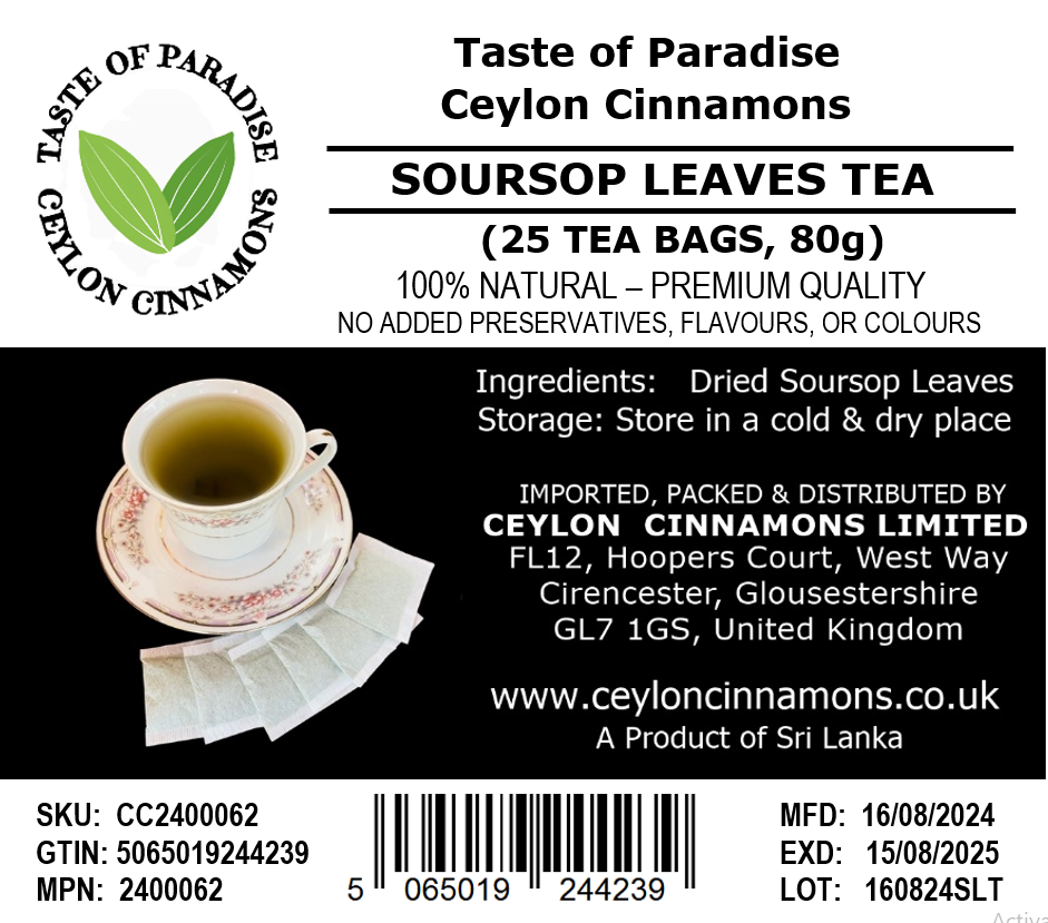Soursop Leaves Tea, 25 Bags, Dried, Boost Immune System, Promotes Healthy Skin, Premium Grade