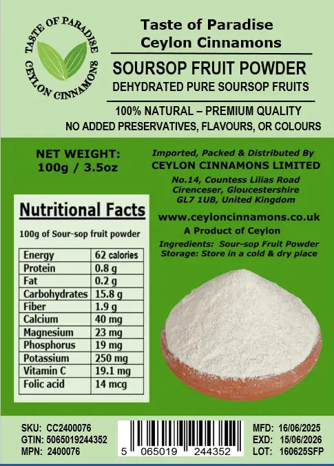 Soursop Fruit Powder, 100g/3.5oz, 100% Pure & Natural, Grade A Healthy Tasty Fruit Powder