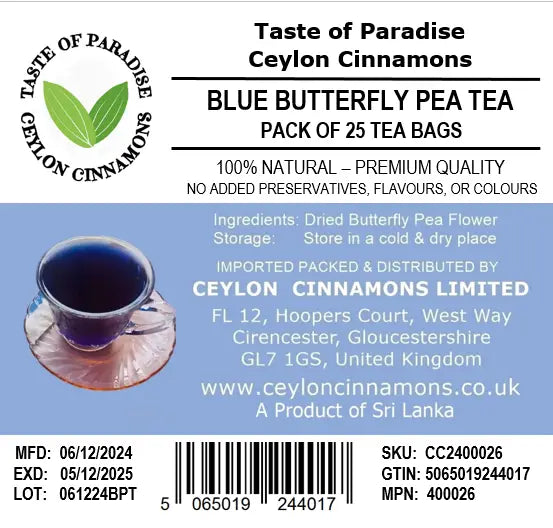 Blue Butterfly Pea Flower Tea, Herbal Tea, 25 Tea Bags, 100% Natural, Primum Quality, UK Seller