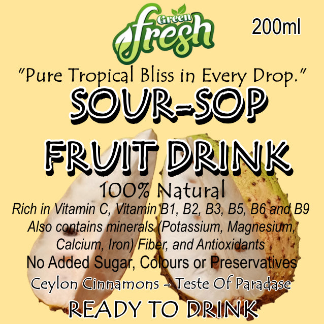 SourSop Fruit Drink, Pure Herbal Infusion, (2x200ml) Pack of 2 Glass Bottles, 100% Natural, Guanabana