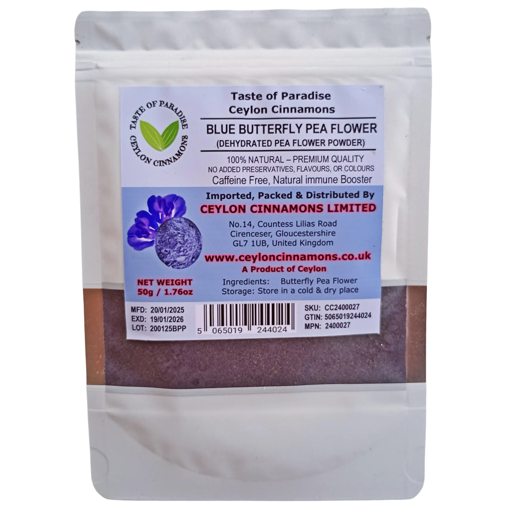 Blue Butterfly Pea Flower Powder 50g, Natural Food Colour