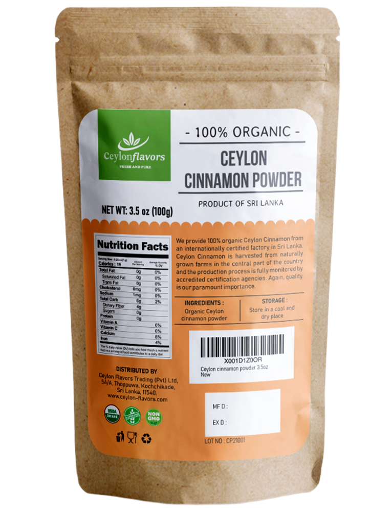 Ceylon Cinnamon Powder 100g (3.5oz) - USDA & UK Certified. 100% Organic, Premium Grade, UK Seller