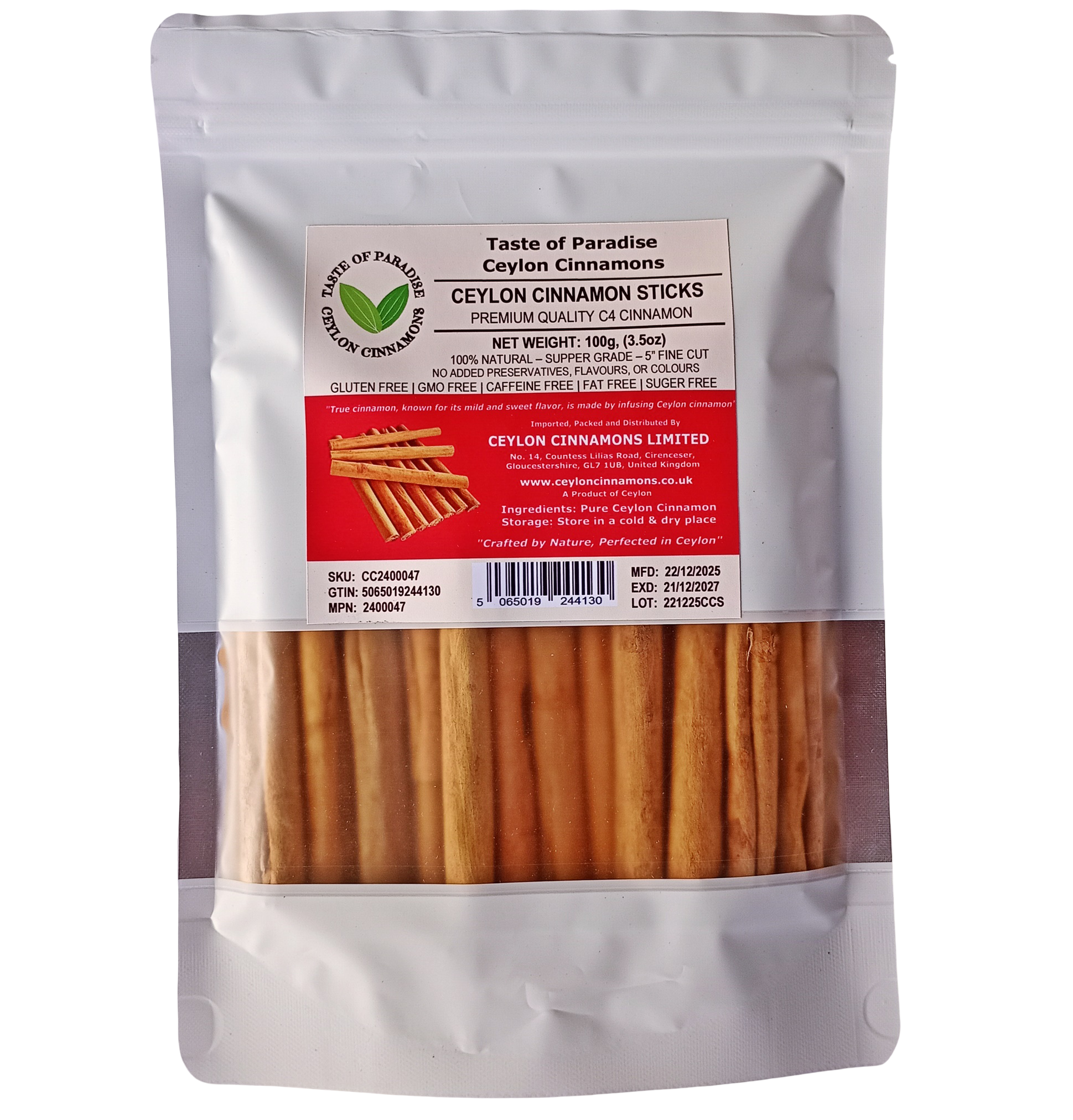 Ceylon Cinnamon Sticks - C4 Fine Cut - 100g (3.5oz) - Premium Special Grade - Pure/True Cinnamon - 100% Natural
