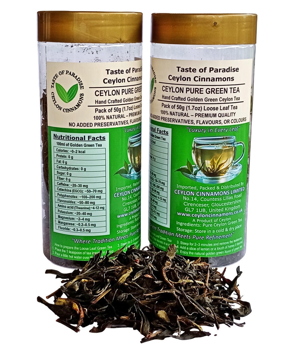 Green Tea Loose Leaf Tea 50g Handy Pack, Ceylon Pure Golden Green, Hand Crafted
