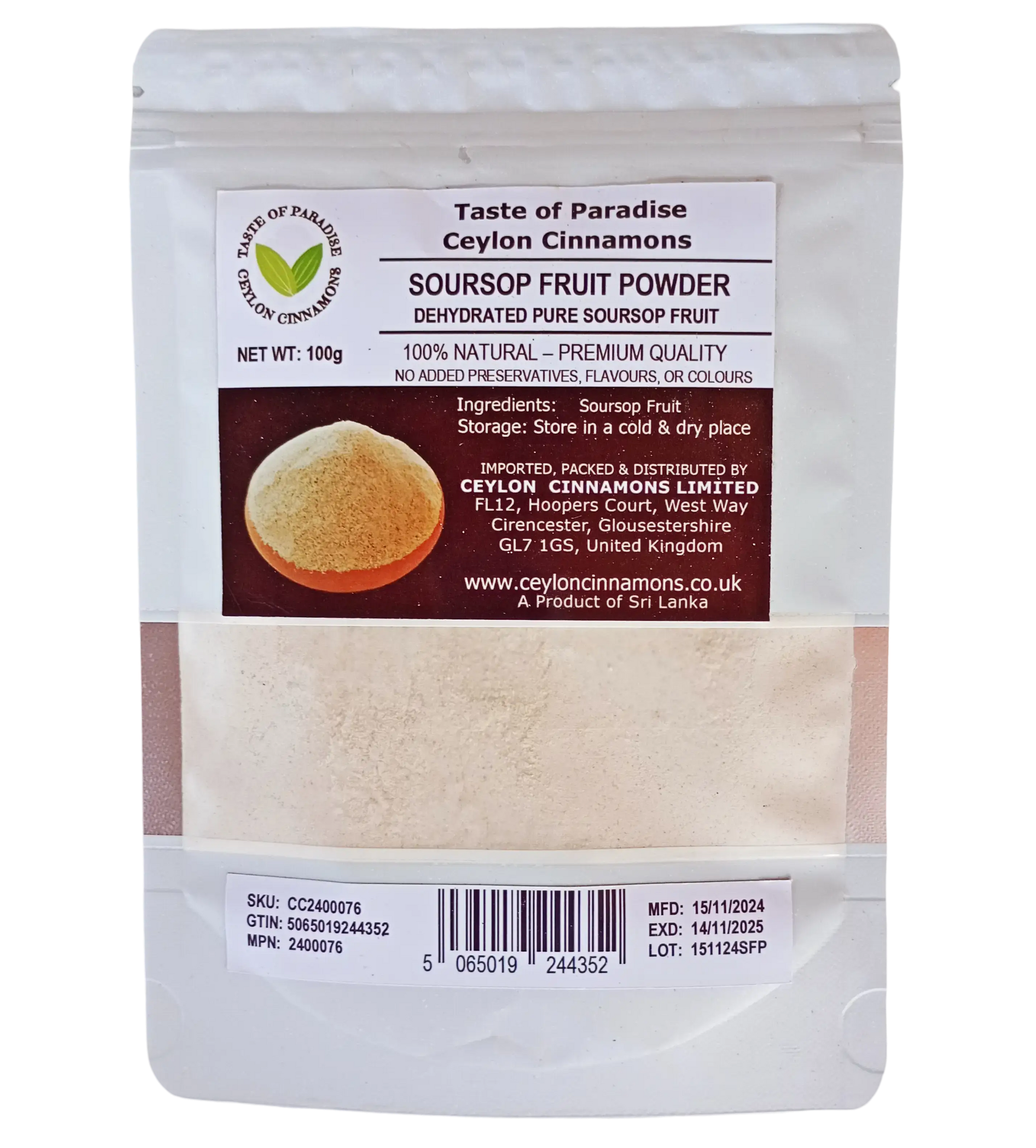 Soursop Fruit Powder, 100g/3.5oz, Dehydrated 100% Pure & Natural, Grade A Healthy Tasty Fruit Powder