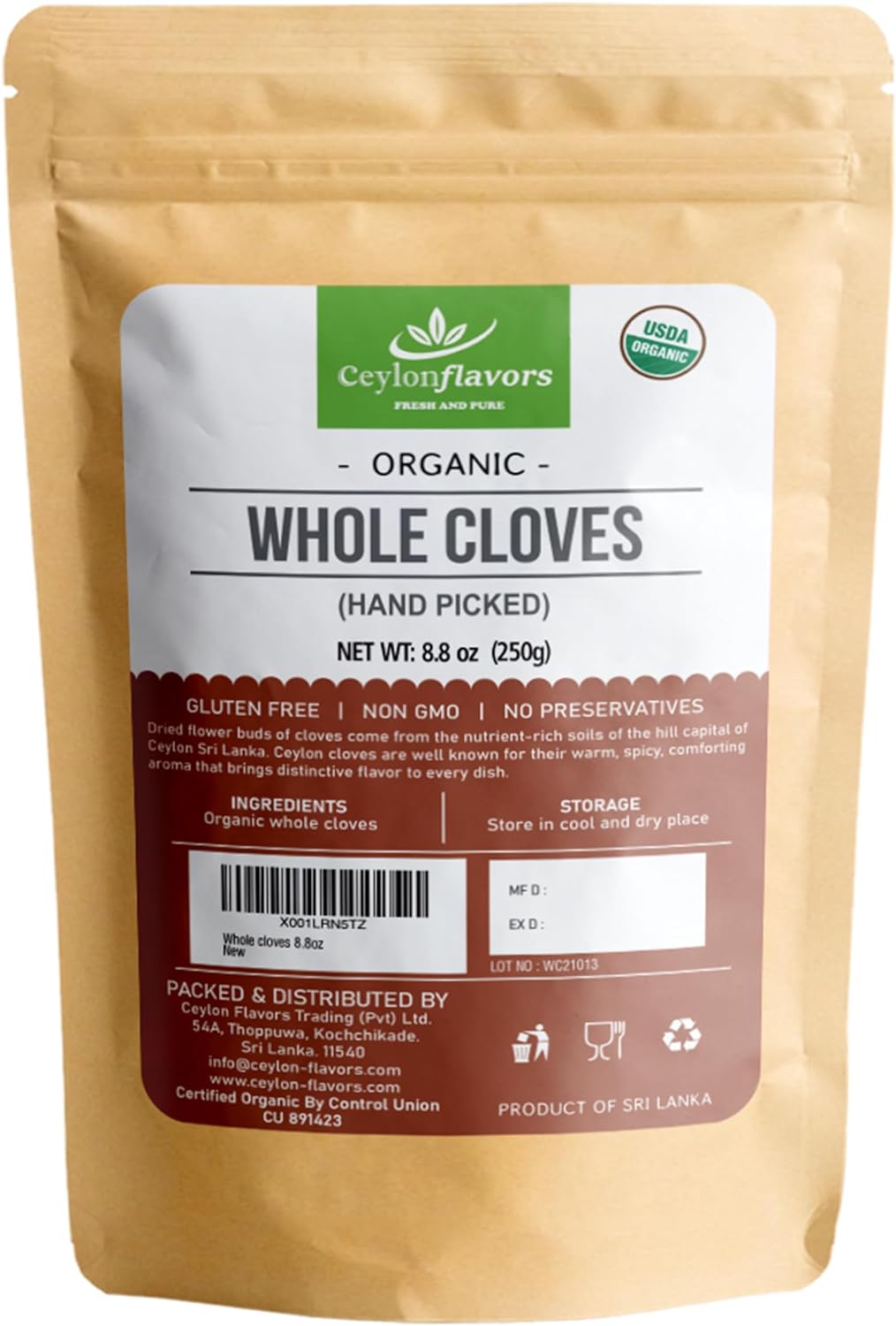 Cloves Whole, 250g/8.8oz, Premium Quality, 100% Organic, Sun Dried, Hand Picked, Gluten Free, Non GMO, No Additives, No Preservatives
